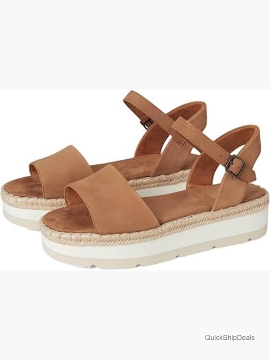 Shoes - Women's Platform Wedge Sandals with Ankle Strap in Leather